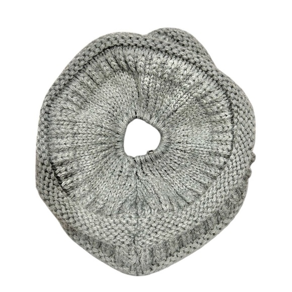 C.C Beanie Grey Tail Soft Cable Knit Messy Bun Pony Tail Hat Cozy Winter Warm - Picture 4 of 6